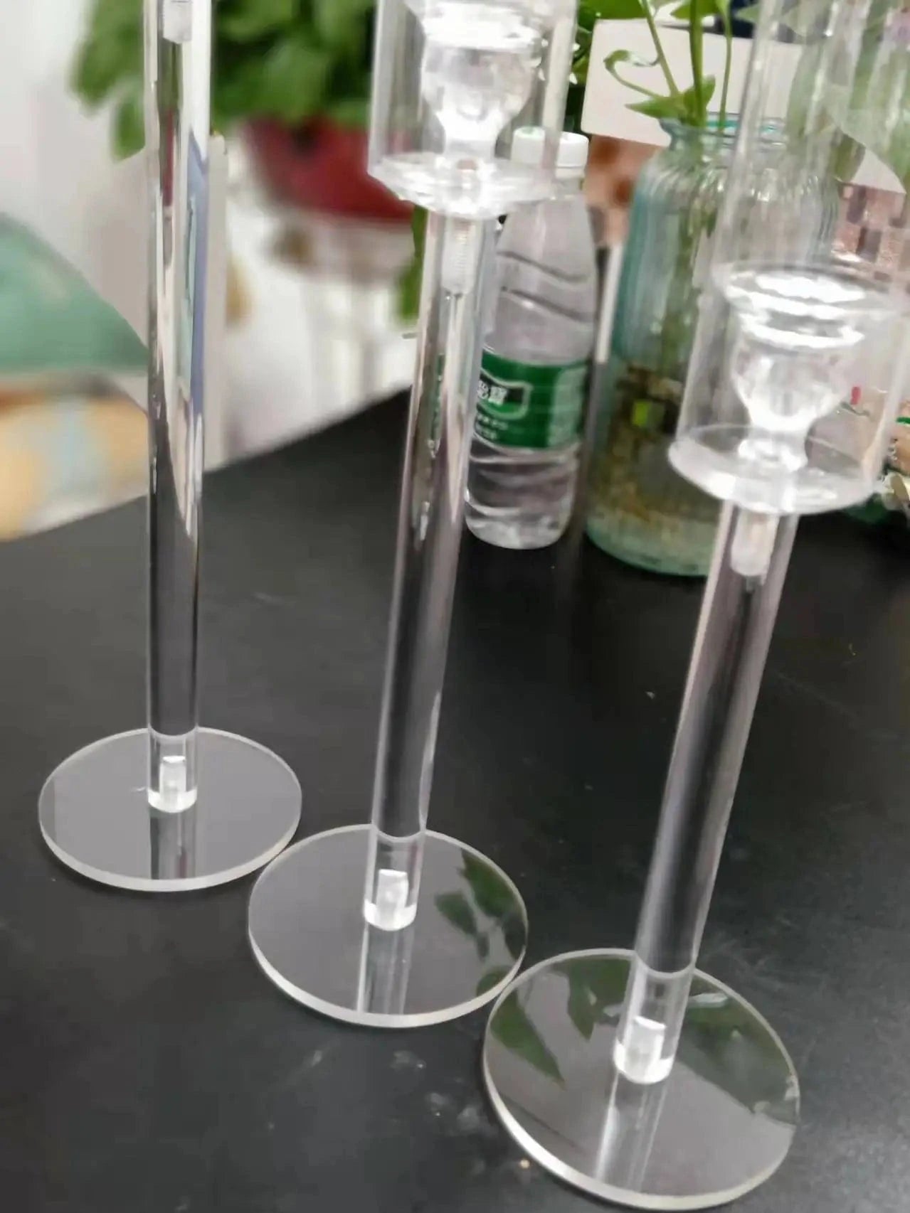 3 Bougeoirs cristal | Accessoire décoratif luxueux et raffiné Transparent / 3 pièces