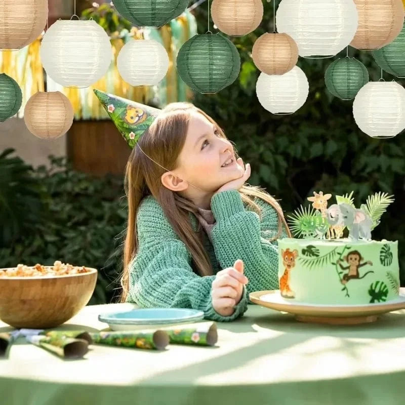 Lanterne en papier | Décoration légère et colorée Vert - Beige / 6 Pièces