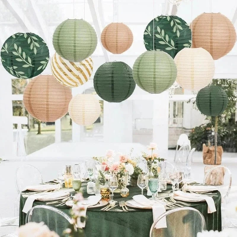 Lanterne en papier | Décoration légère et colorée Vert - Beige / 6 Pièces