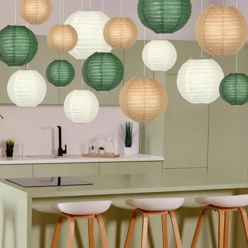Lanterne en papier | Décoration légère et colorée Vert - Beige / 6 Pièces