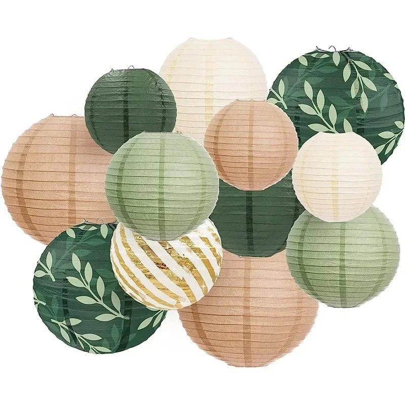 Lanterne en papier | Décoration légère et colorée Vert - Beige / 6 Pièces