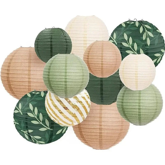 Lanterne en papier | Décoration légère et colorée Vert - Beige / 6 Pièces