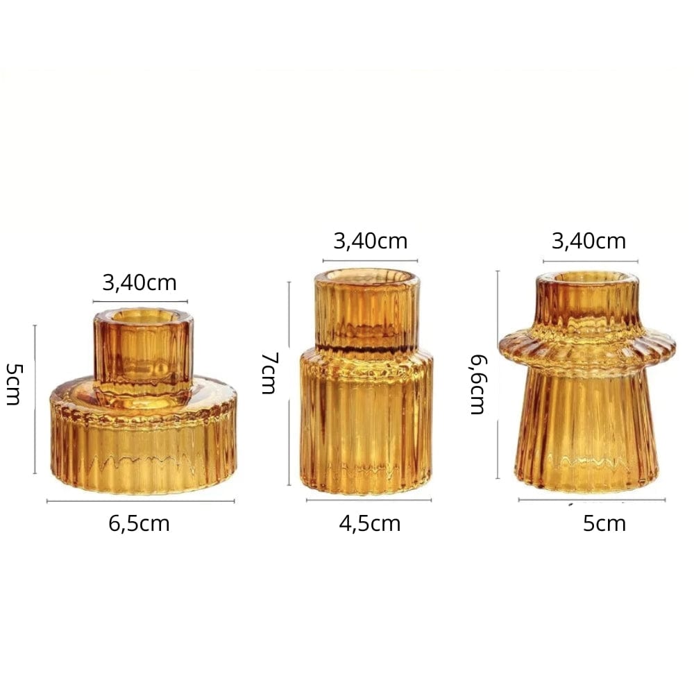 Photophore et bougie | Ambiance chaleureuse pour vos soirées Ambre 3 pièces