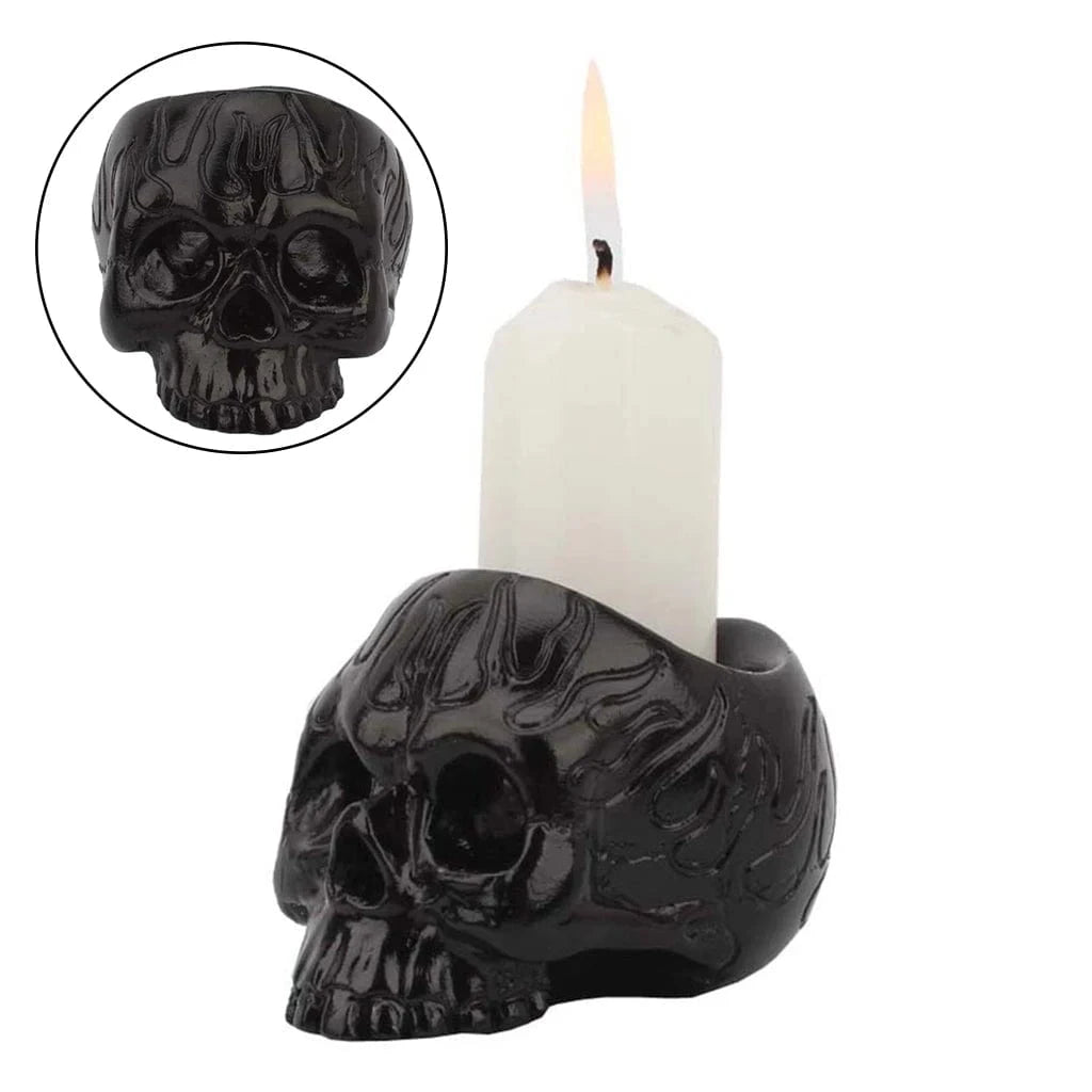 Photophore Halloween crâne | Accessoire lumineux pour une ambiance macabre Noir