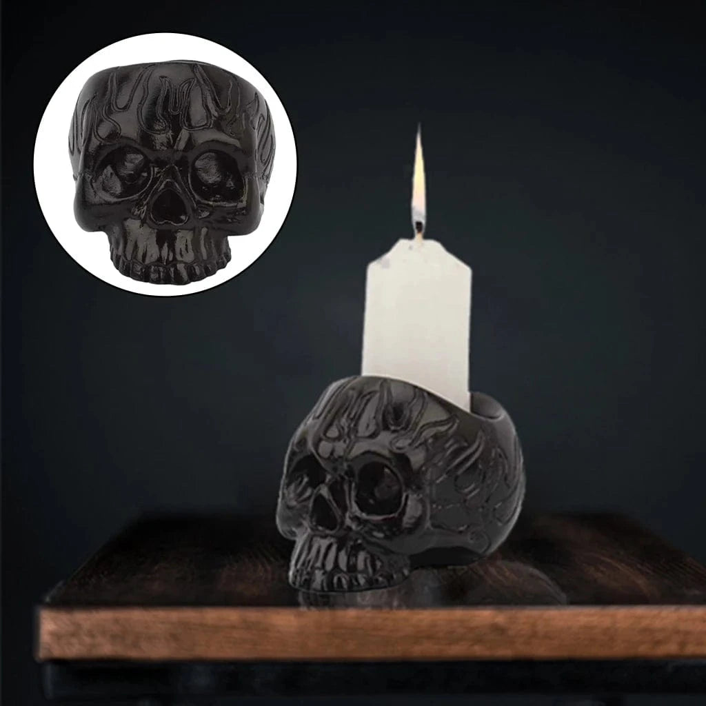 Photophore Halloween crâne | Accessoire lumineux pour une ambiance macabre Noir