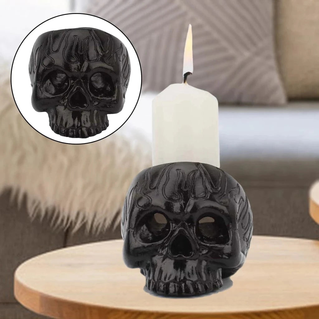 Photophore Halloween crâne | Accessoire lumineux pour une ambiance macabre Noir